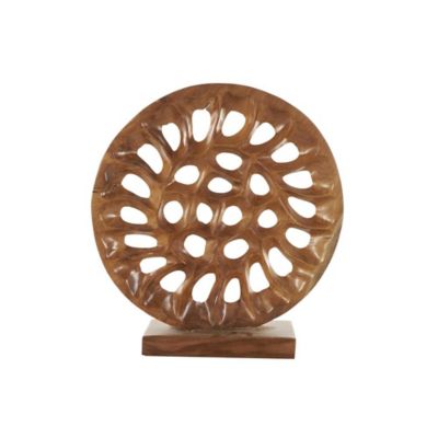 Image showing  Teak Wood Handmade Circular Cutout Abstract Decorative Sculpture