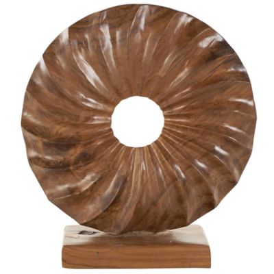 Image showing  Teak Wood Handmade Dimensional Circular Sun Decorative Sculpture with Center Cutout