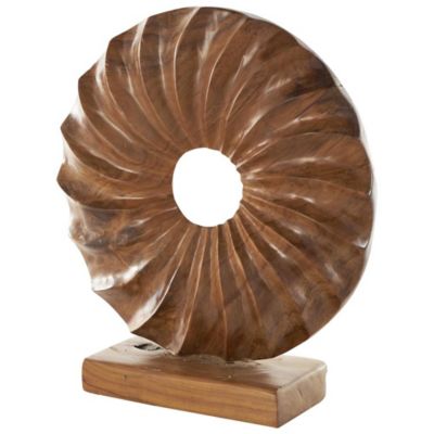Image showing  Teak Wood Handmade Dimensional Circular Sun Decorative Sculpture with Center Cutout