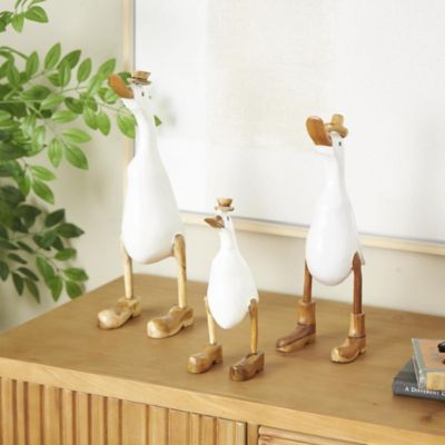 Harper & Willow Bamboo Wood Duck Decorative Sculpture with Brown Top Hats and Shoes