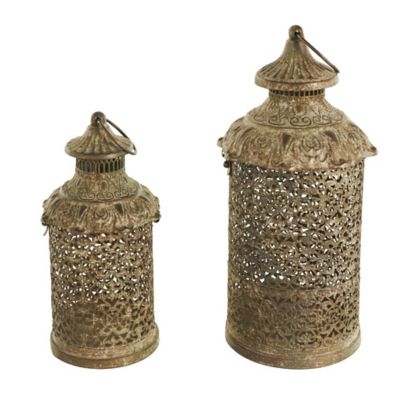 Image showing  Metal Distressed Vintage Inspired Ornate Scroll Indoor Outdoor Candle Lantern