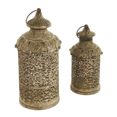 Image showing  Metal Distressed Vintage Inspired Ornate Scroll Indoor Outdoor Candle Lantern