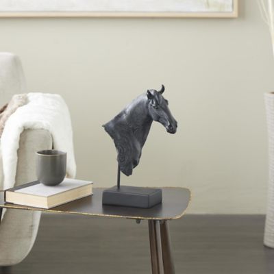 Harper & Willow Resin Horse Decorative Sculpture with Black Rectangular Base