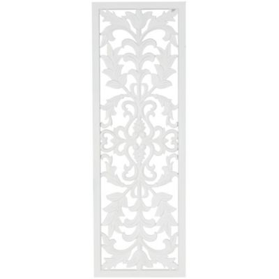 Image showing  Wood Carved Panel Floral Home Wall Decor with Scroll Details