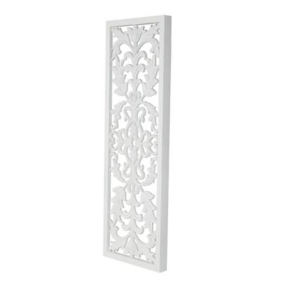 Image showing  Wood Carved Panel Floral Home Wall Decor with Scroll Details
