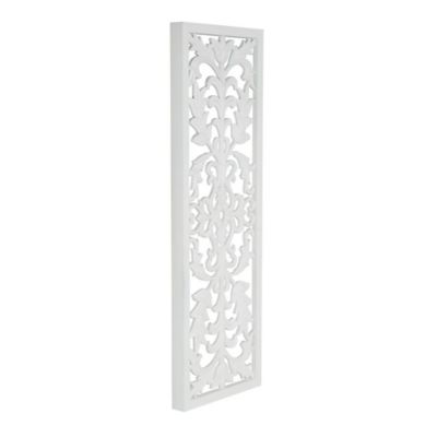 Image showing  Wood Carved Panel Floral Home Wall Decor with Scroll Details