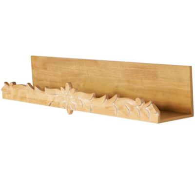 Image showing  Wooden Floral Room Wall Shelf with Carved Scroll Lip