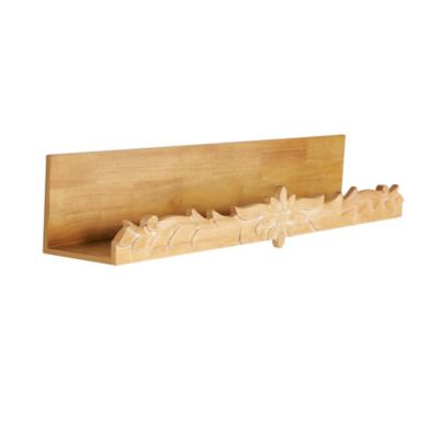 Image showing  Wooden Floral Room Wall Shelf with Carved Scroll Lip