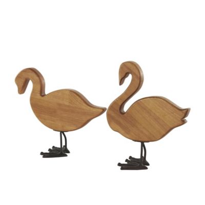 Image showing  Wood Abstract Minimalistic Duck Decorative Garden Sculpture with Black Metal Feet, 13278