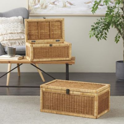 Harper & Willow Rattan Handmade Woven Storage Decorative Box with Wrapped Light Brown Edges