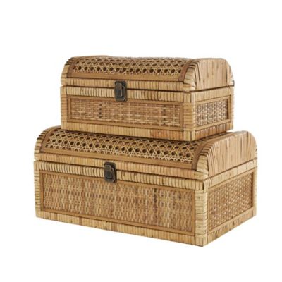 Image showing  Rattan Handmade Woven Storage Decorative Box with Curved Tops and Wrapped Edges