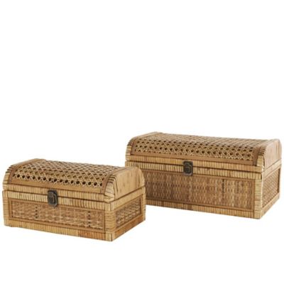 Image showing  Rattan Handmade Woven Storage Decorative Box with Curved Tops and Wrapped Edges
