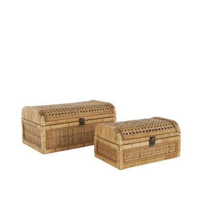 Image showing  Rattan Handmade Woven Storage Decorative Box with Curved Tops and Wrapped Edges