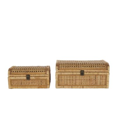 Image showing  Rattan Handmade Woven Storage Decorative Box with Curved Tops and Wrapped Edges