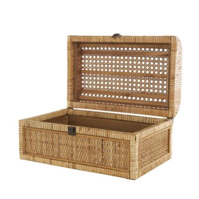 Image showing 5 th Harper & Willow Rattan Handmade Woven Storage Decorative Box with Curved Tops and Wrapped Edges