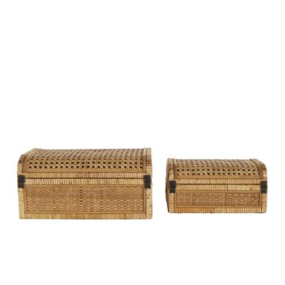 Image showing 6 th Harper & Willow Rattan Handmade Woven Storage Decorative Box with Curved Tops and Wrapped Edges