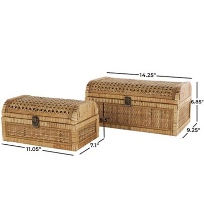 Image showing 9 th Harper & Willow Rattan Handmade Woven Storage Decorative Box with Curved Tops and Wrapped Edges