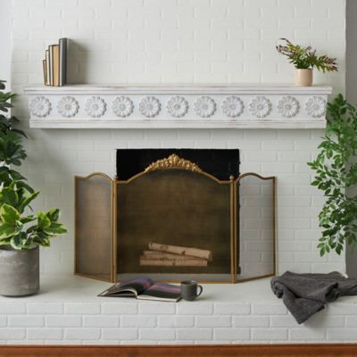 Harper & Willow Wooden Floral Room Wall Shelf with Brown Distressing