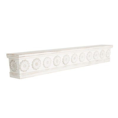 Image showing  Wooden Floral Room Wall Shelf with Brown Distressing