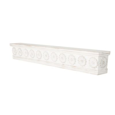 Image showing  Wooden Floral Room Wall Shelf with Brown Distressing