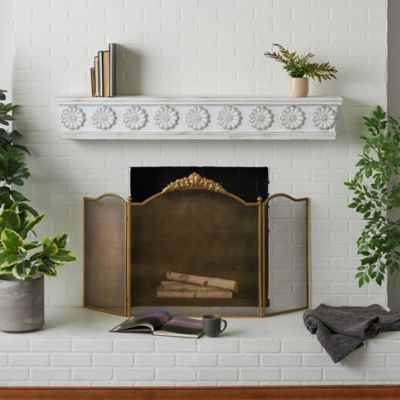 Harper & Willow Wooden Floral Room Wall Shelf with Brown Distressing