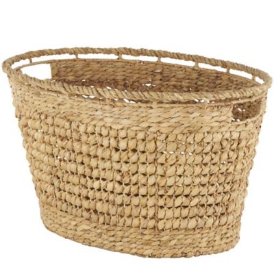 Image showing  Seagrass Handmade Woven Oval Decorative and Functional Storage Basket with Elevated Rim and Slot Handles