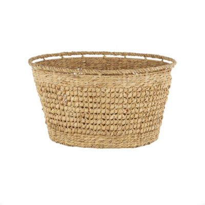 Image showing  Seagrass Handmade Woven Oval Decorative and Functional Storage Basket with Elevated Rim and Slot Handles