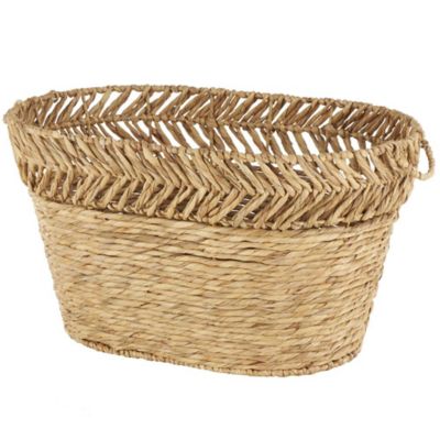 Image showing  Seagrass Handmade Large Woven Oval Decorative and Functional Storage Basket with Zig Zag Patterned Rim