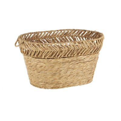 Image showing  Seagrass Handmade Large Woven Oval Decorative and Functional Storage Basket with Zig Zag Patterned Rim