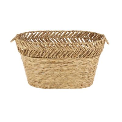 Image showing  Seagrass Handmade Large Woven Oval Decorative and Functional Storage Basket with Zig Zag Patterned Rim