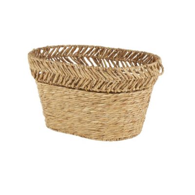 Image showing  Seagrass Handmade Large Woven Oval Decorative and Functional Storage Basket with Zig Zag Patterned Rim