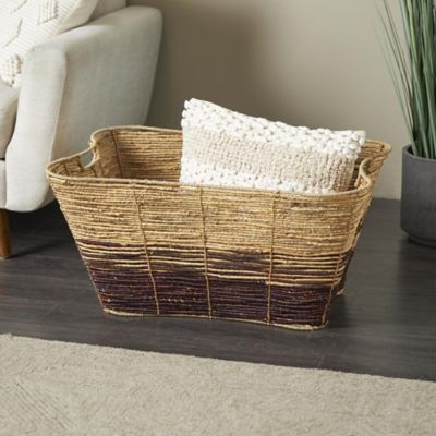 Harper & Willow Seagrass Handmade Oversized Color Block Decorative and Functional Storage Basket with Slot Handles
