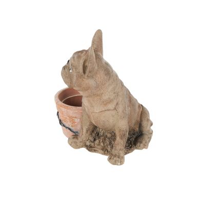Image showing  Resin Textured Dog Indoor Outdoor Planter with Antique Pot