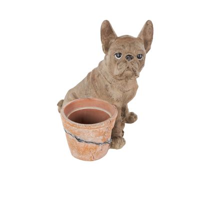 Image showing  Resin Textured Dog Indoor Outdoor Planter with Antique Pot