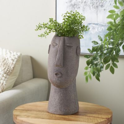 Harper & Willow Magnesium Oxide Textured Easter Island Head Woman Indoor Outdoor Planter