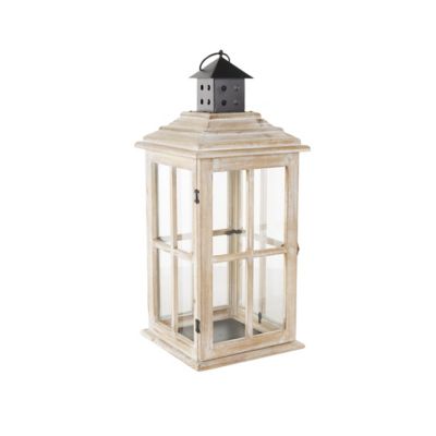 Image showing  Wood Lighthouse Style Decorative Indoor Outdoor Candle Lantern with Black Ring Handle