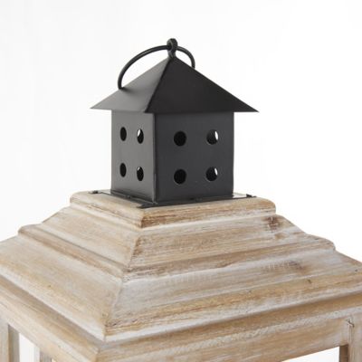 Image showing  Wood Lighthouse Style Decorative Indoor Outdoor Candle Lantern with Black Ring Handle