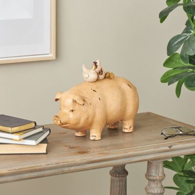 Harper & Willow Resin Pig Decorative Sculpture with Roosters and Chicks