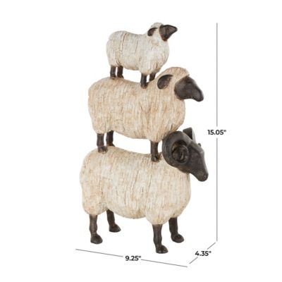 Image showing  Polystone Stacked Sheep Decorative Sculpture with Black Accents