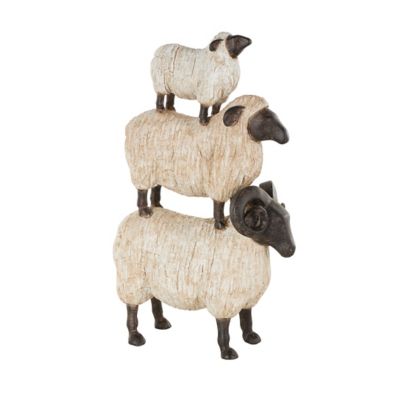 Image showing  Polystone Stacked Sheep Decorative Sculpture with Black Accents