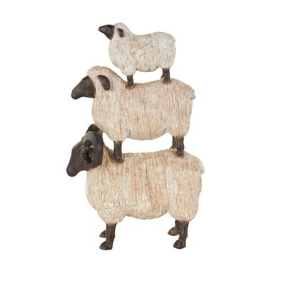 Image showing  Polystone Stacked Sheep Decorative Sculpture with Black Accents