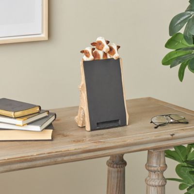 Harper & Willow Polystone Chalkboard Cow Home Decorative Sign with Brown Tree Trunk Frame, 16053