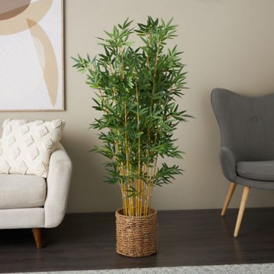 Harper & Willow Faux Foliage Indoor Outdoor Artificial Tree with Realistic Leaves and Brown Seagrass Pot, 16981