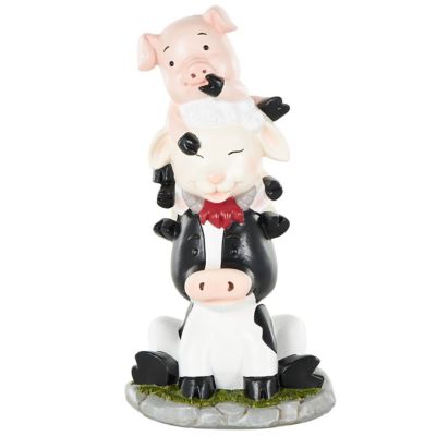 Image showing  Polystone Stacked Farm Animals Decorative Sculpture with Gray and Green Accents