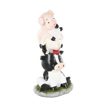 Image showing  Polystone Stacked Farm Animals Decorative Sculpture with Gray and Green Accents