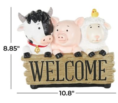 Image showing  Polystone Farm Animals Decorative Sculpture with Brown Welcome Sign