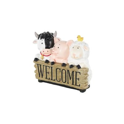 Image showing  Polystone Farm Animals Decorative Sculpture with Brown Welcome Sign