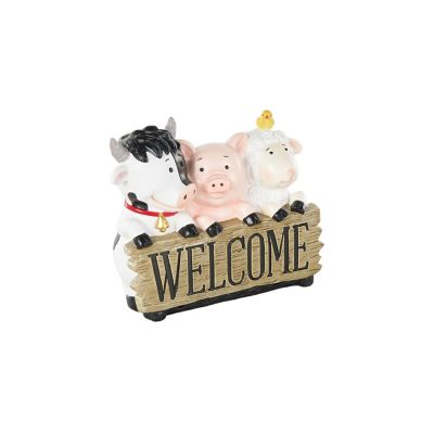 Image showing  Polystone Farm Animals Decorative Sculpture with Brown Welcome Sign