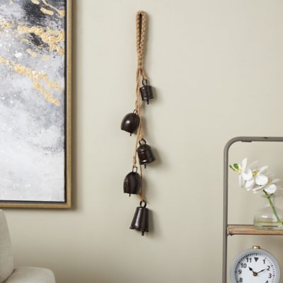 Harper & Willow Metal Indoor Outdoor Decorative Cow Bells with Jute Hanging Rope, 17708