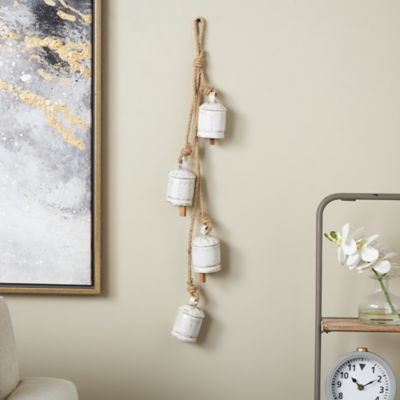 Harper & Willow Metal Cluster Indoor Outdoor Decorative Bells with 4 Bells on Jute Hanging Rope, 17718